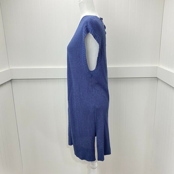 Chico's Open Front Long Cardigan Sz 2 (US 12/Large) Blue Periwinkle Sleeveless - Picture 2 of 11